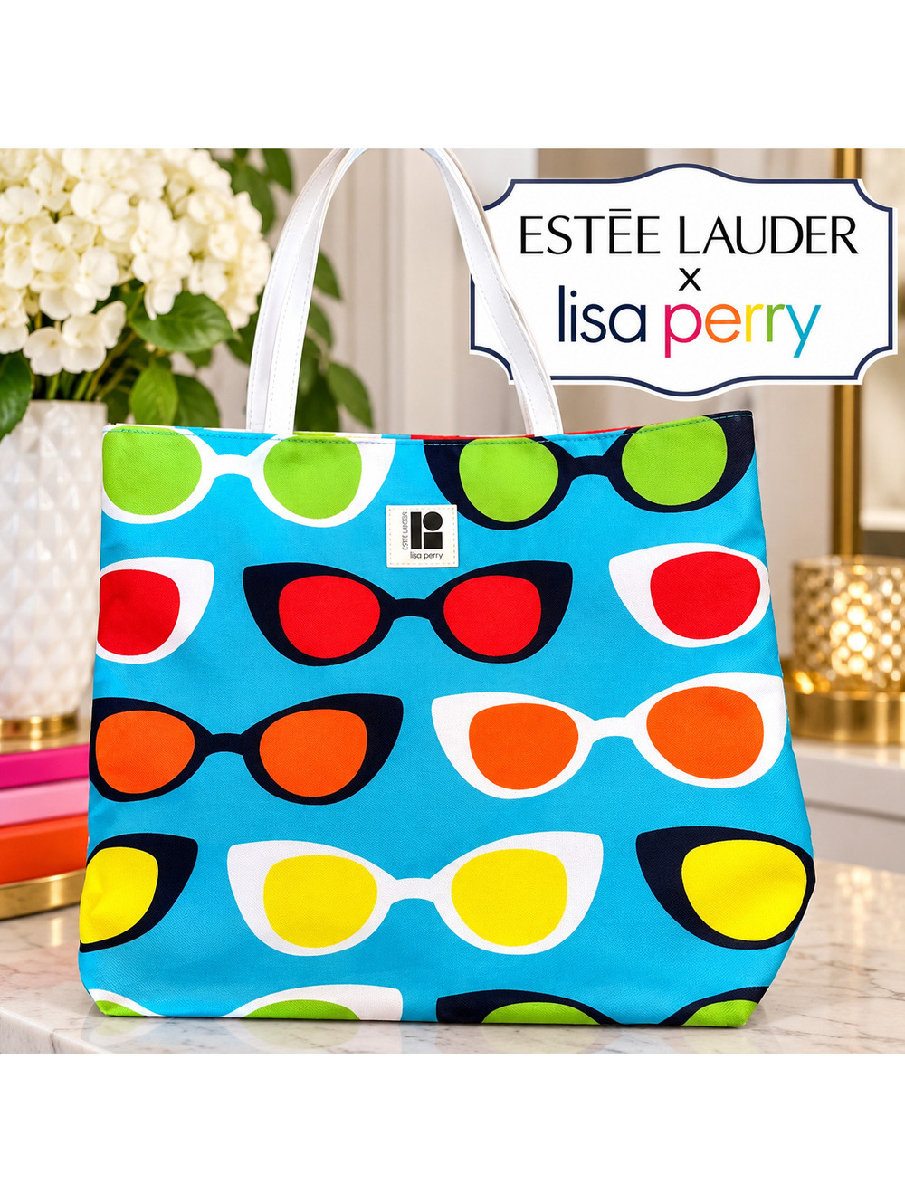 Estee Lauder x Lisa Perry | Turquoise Retro Sunglasses Print Tote